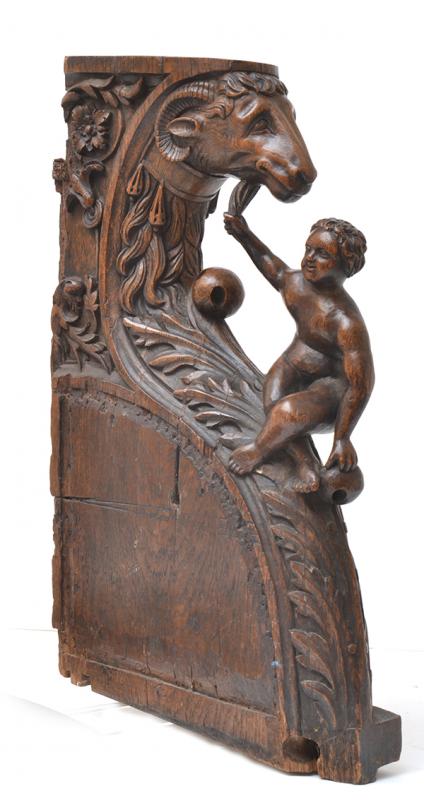 Appraisal: A FIGURAL AND FOLIATE CARVED CONTINENTAL OAK CORBELLATE TH EARLY