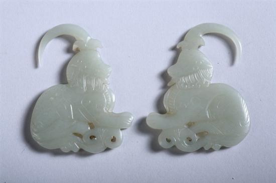 Appraisal: PAIR CHINESE JADE SHEEP-FORM EARRINGS Late Qing Dynasty - in