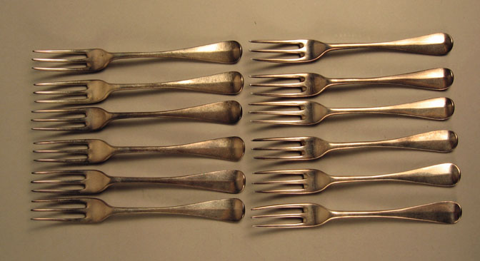 Appraisal: Set of twelve George II Britannia standard silver forks maker's