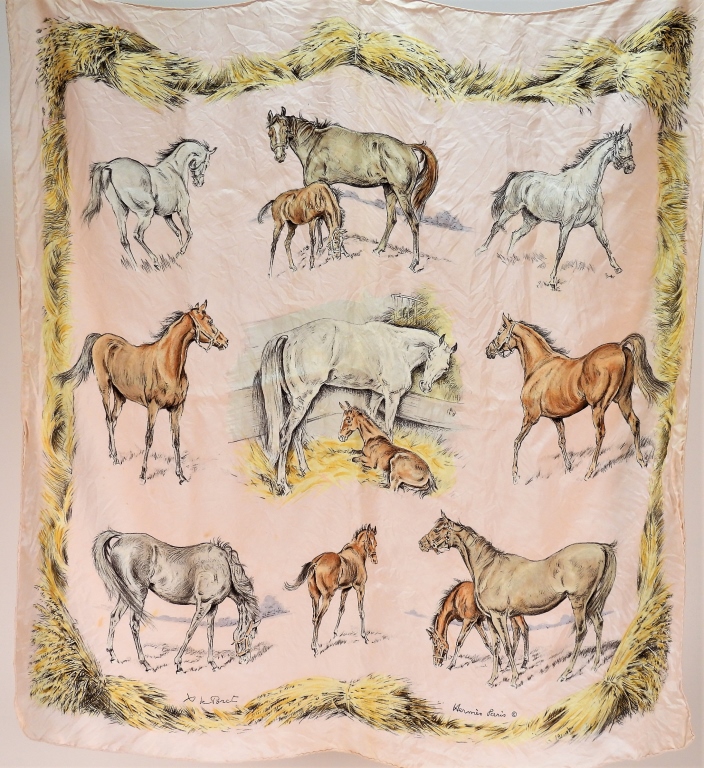 Appraisal: XAVIER DE PORET FOR HERMES SILK SCARF France - Pale