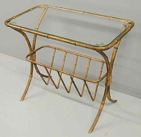 Appraisal: Faux bamboo gilt decorated metal side table with a glass