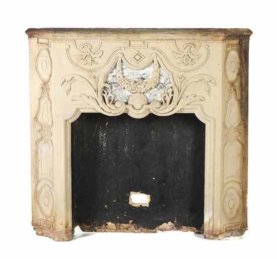 Appraisal: A Neoclassical Style Marble Inset Terracotta Mantel with shell and