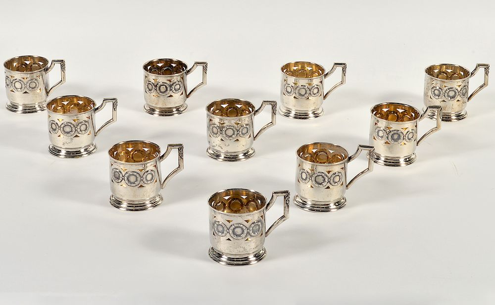 Appraisal: Austrian Aesthetic Silver Cups Set of Austrian silver cup glass