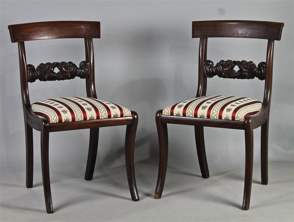 Appraisal: PAIR OF CLASSICAL STYLE CARVED AND INLAID MAHOGANY SIDE CHAIRS