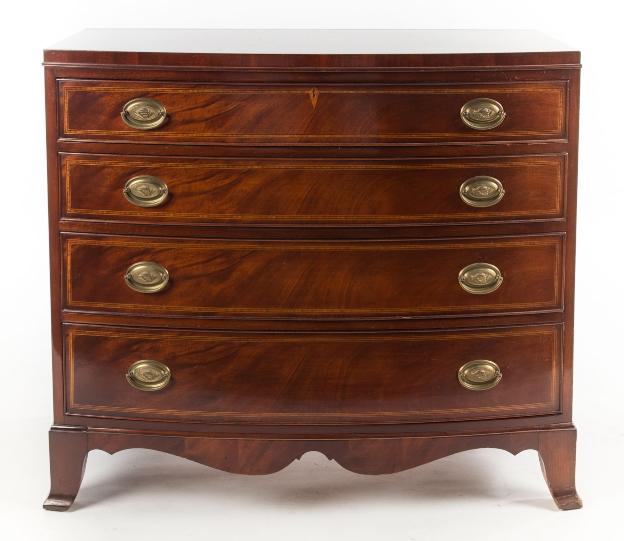 Appraisal: Federal style inlaid mahogany chest of drawers th century bow