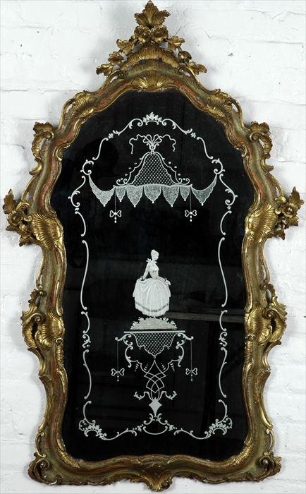 Appraisal: Venetian Rococo-Style Giltwood Wall Mirror with Etched Mirror Plate Signed