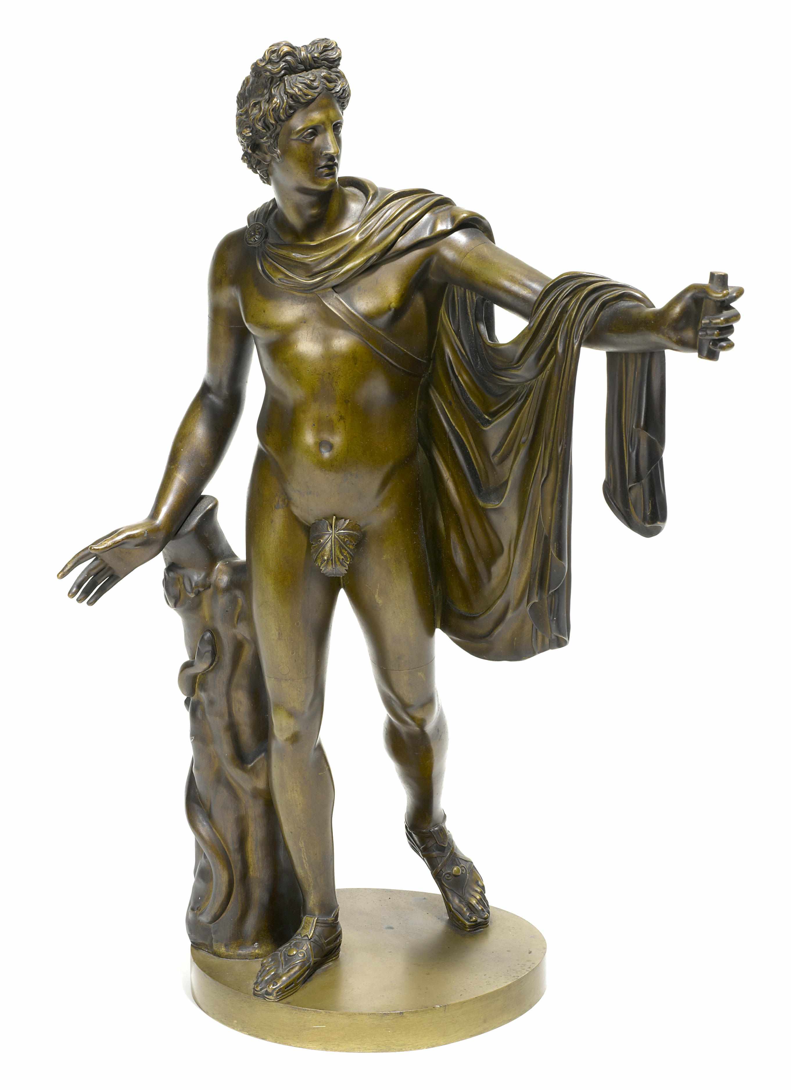 Appraisal: A patinated bronze figure of the Apollo Belvedere after the