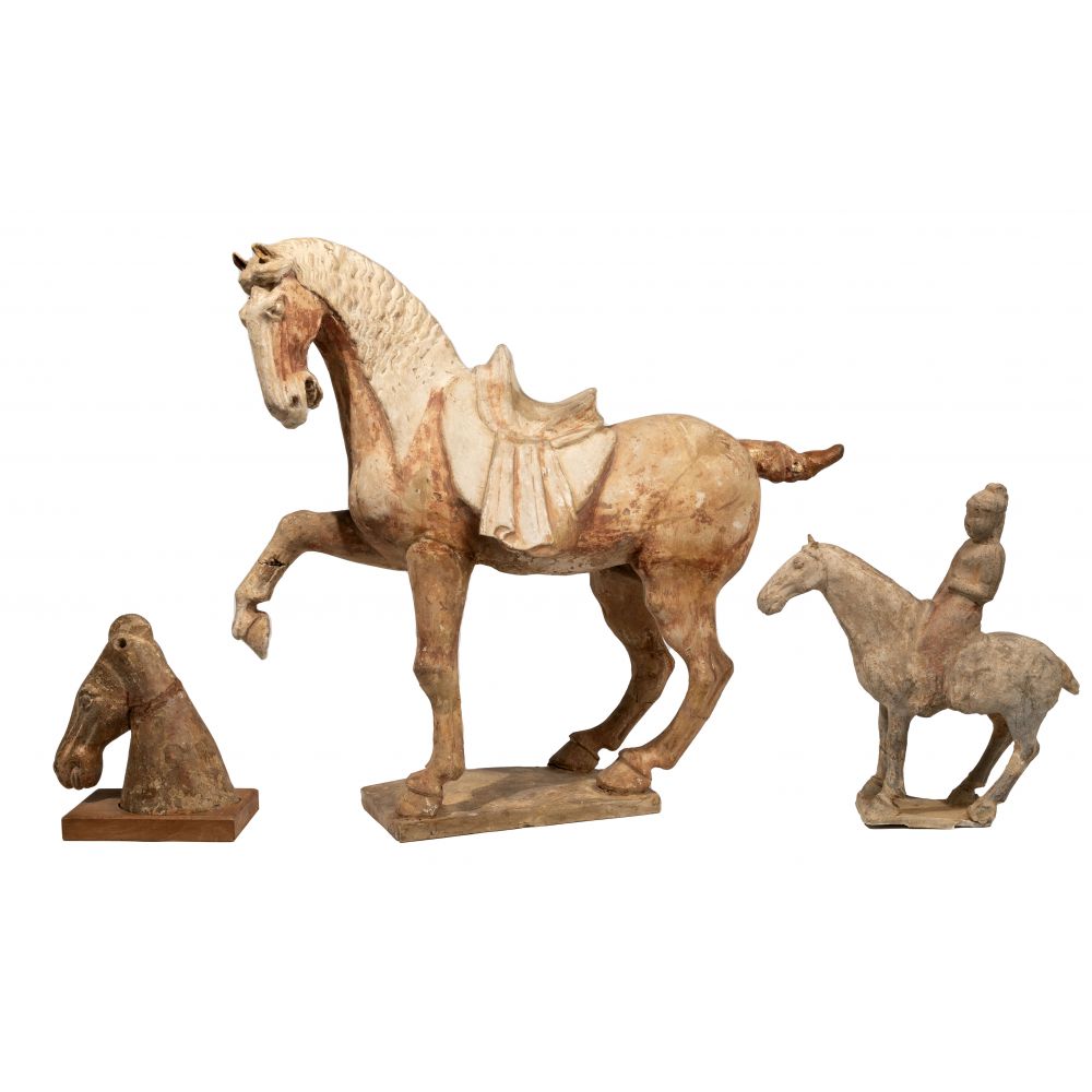 Appraisal: CHINESE TANG POTTERY TALLULAH HORSE ASSORTMENT cold painted unglazed pottery