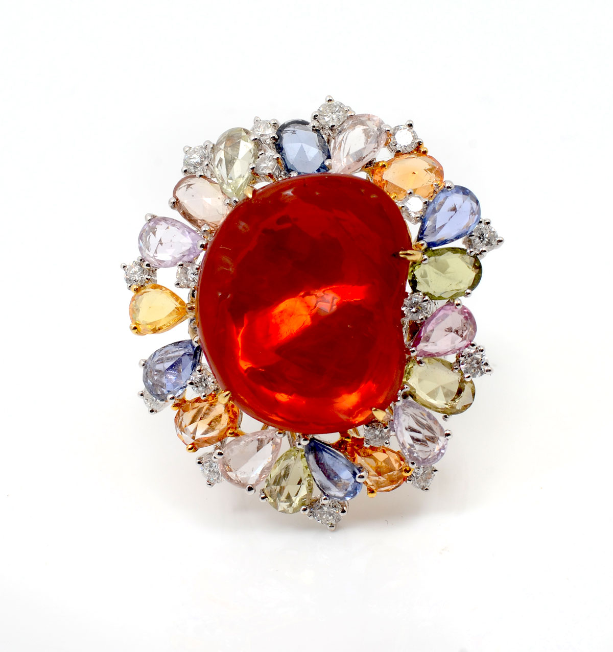 Appraisal: K FIRE OPAL SAPPHIRE DIAMOND RING K white gold ring