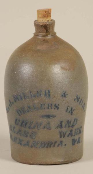 Appraisal: Blue Decorated Stoneware Jug from Alexandria Va Description Stenciled E