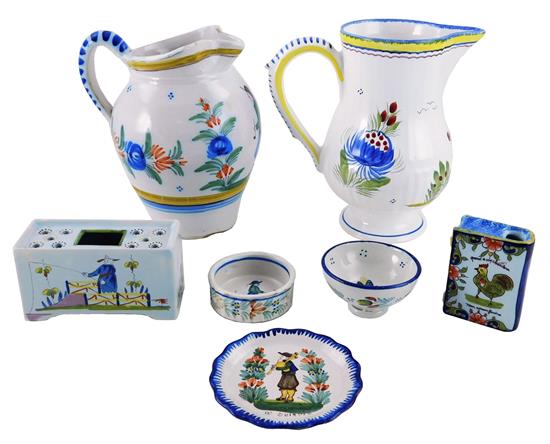 Appraisal: Faience seven pieces some marked Quimper three pieces marked Quimper