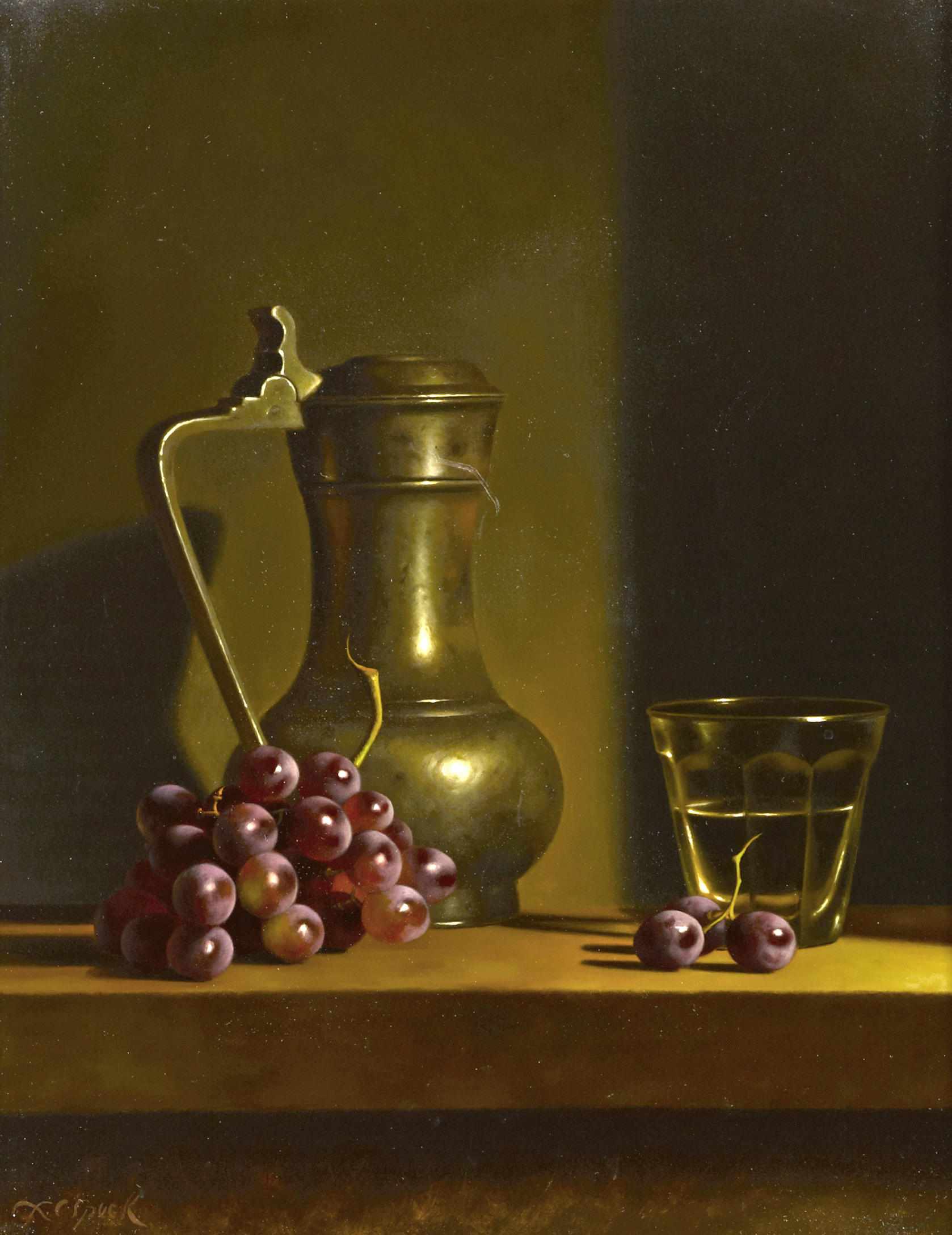 Appraisal: Loran Speck American born Still life with grapes and pewter