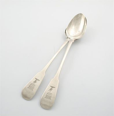 Appraisal: A pair of George IV silver Fiddle pattern basting spoons