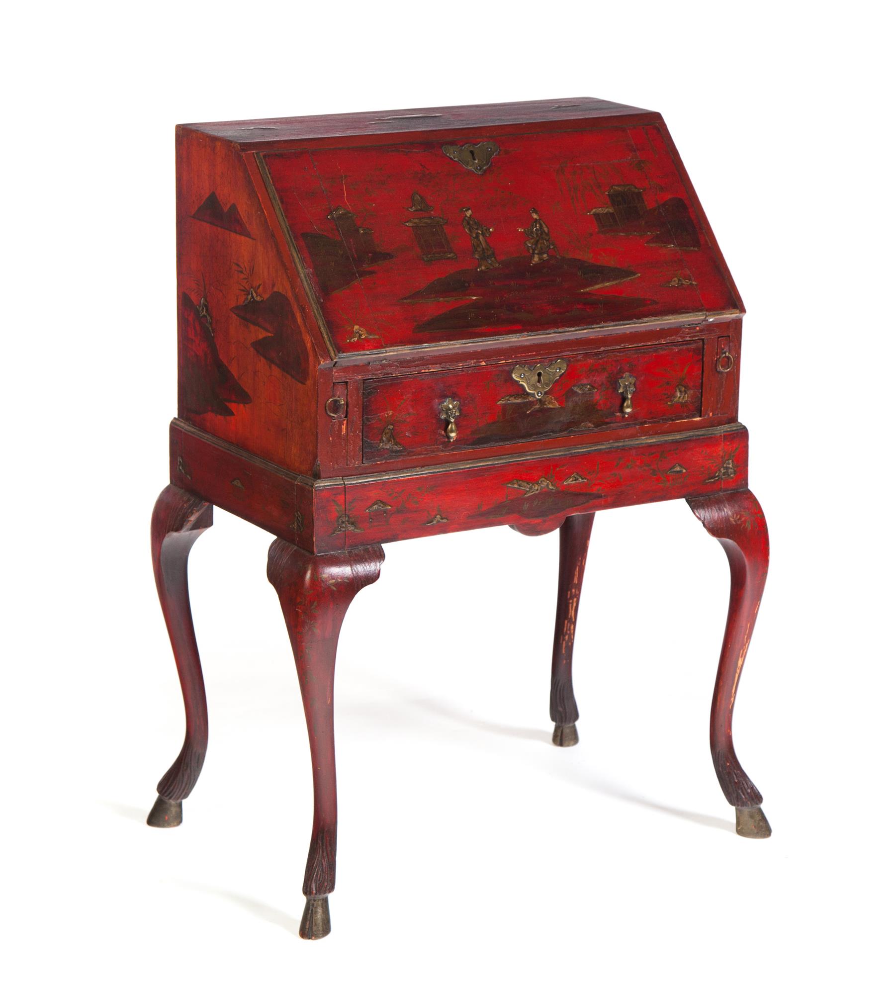 Appraisal: CHINOISERIE QUEEN ANNE-STYLE LADIES' DESK England th century pine Slant