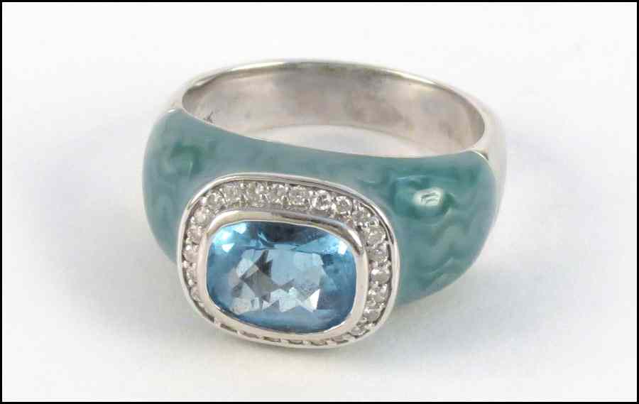 Appraisal: BLUE TOPAZ DIAMOND ENAMEL AND KARAT WHITE GOLD RING Comprise