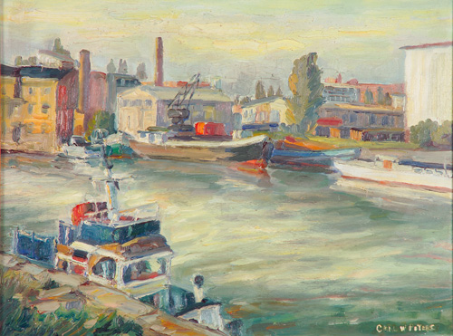 Appraisal: Carl W Peters American - Gloucester Harbor Scene Oil on