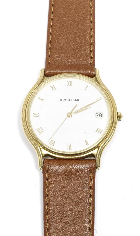 Appraisal: GENTLEMAN'S WRISTWATCH BUCHERER ca Yellow gold Extra-flat round case No