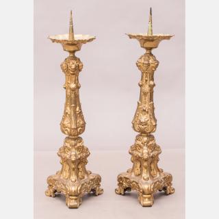 Appraisal: A Pair of Italian Baroque Gilt Brass Altar Candlesticks th