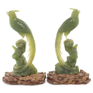 Appraisal: A Pair of Carved Serpentine Bird Figures th Century each