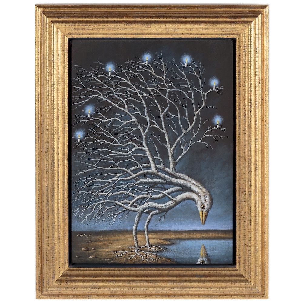 Appraisal: Rafal Olbinski Bird Tree Polish b Oil on canvas signed