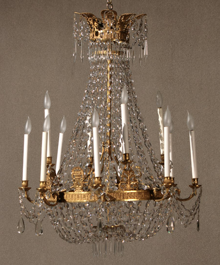 Appraisal: Charles X Ormolu and Faceted Beaded Glass Basket-Form Twelve-Light Chandelier