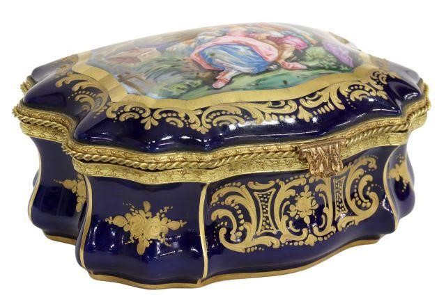 Appraisal: French Sevres style porcelain jewel casket th c parcel gilt