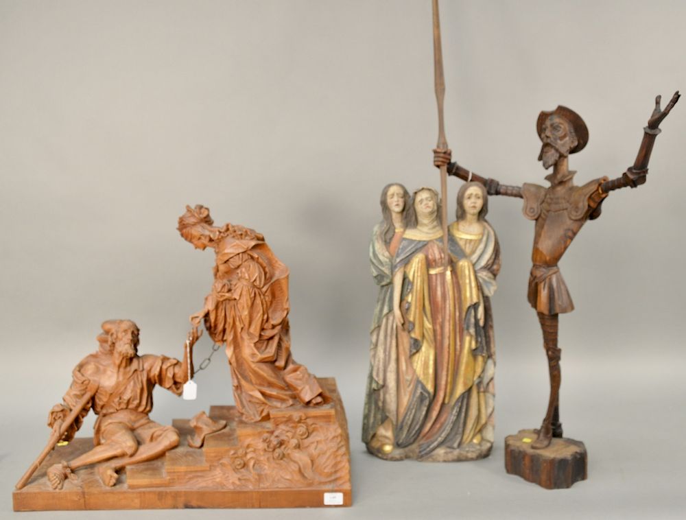 Appraisal: Three piece lot to include hand carved carved wood figure