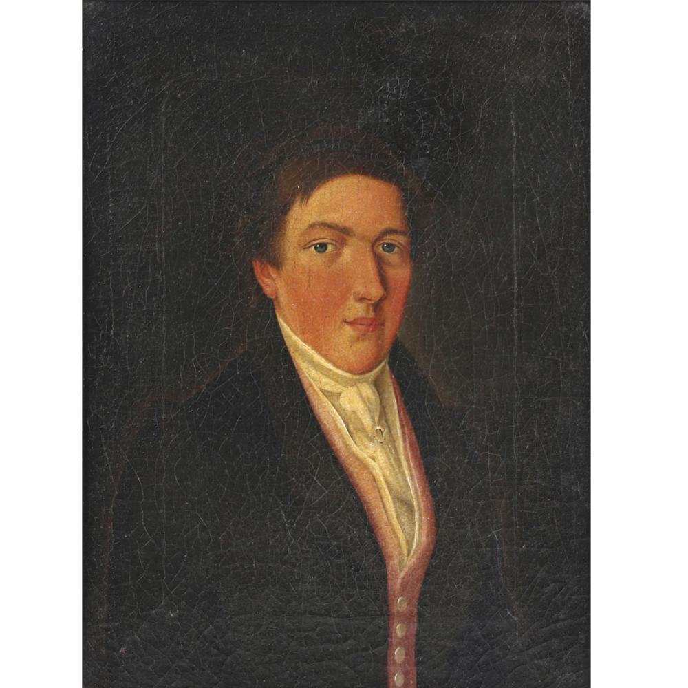 Appraisal: FINE EARLY AMERICAN FOLK ART PORTRAIT OF A YOUNG MAN