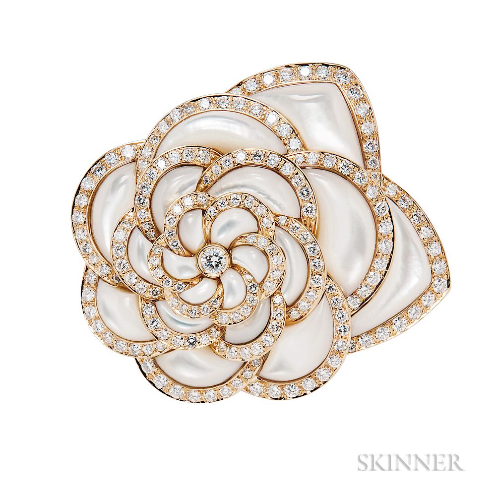 Appraisal: kt Gold Mother-of-pearl and Diamond Brooch kt Gold Mother-of-pearl and