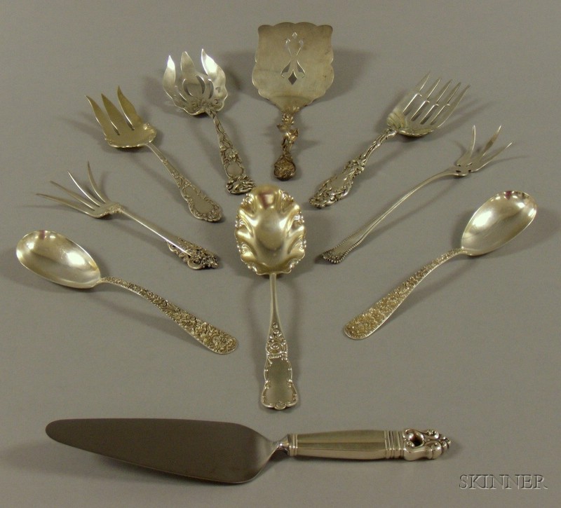 Appraisal: Ten Sterling Serving Flatware and Serving Items a pair of