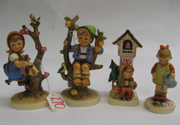 Appraisal: FOUR GERMAN HUMMEL FIGURINES Apple Tree Boy HUM - H