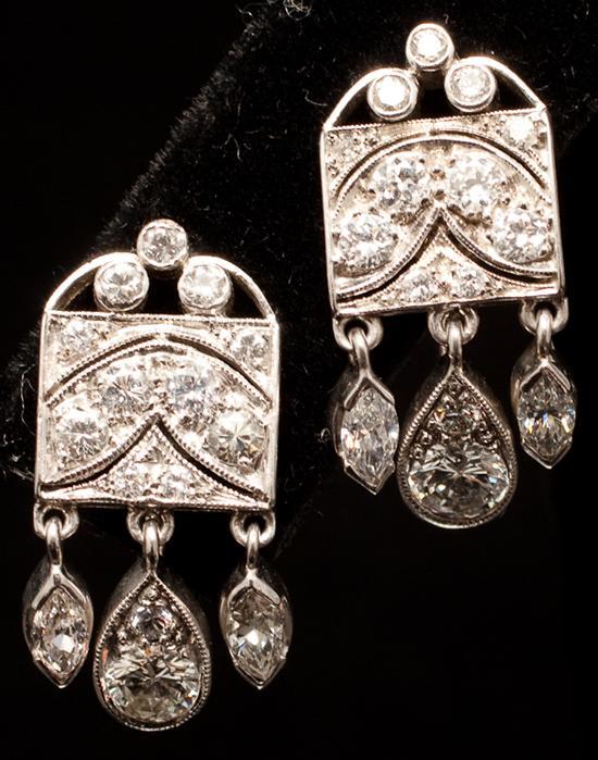 Appraisal: Pair of Art Deco K white gold and diamond screw-back