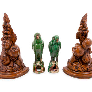 Appraisal: A Pair of Chinese Export Sancai Glazed Parrots and a