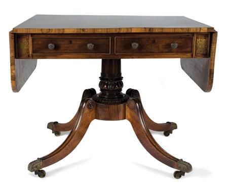 Appraisal: Regency Brass Inlaid Rosewood Sofa Table Estimate -