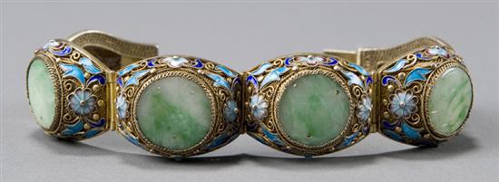 Appraisal: Two vermeil bracelets with jade cabochon stations and cloisonne design