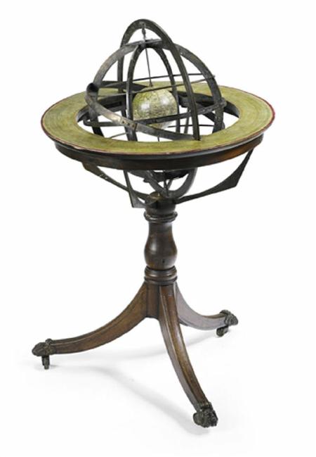 Appraisal: A mahogany and brass Armillary library sphere comprising a set