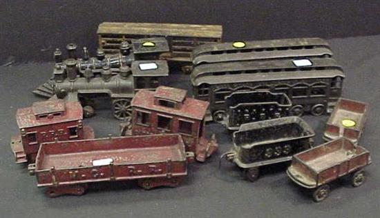 Appraisal: Cast iron train collection consisting of two locomotives two Lake