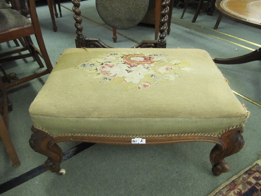 Appraisal: Victorian walnut salon stool with embroidered top and raised on