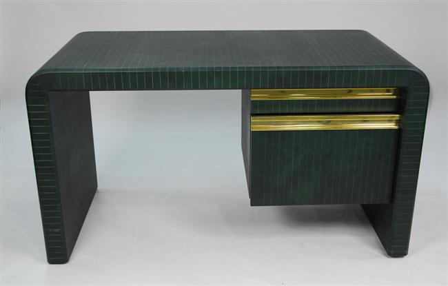 Appraisal: MODERN GREEN LEATHER DESK after a design by Karl Springer