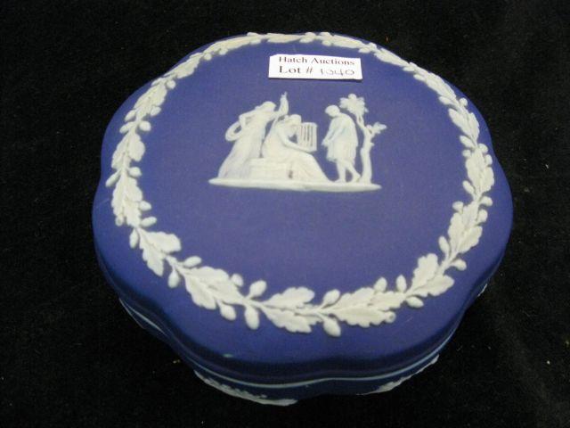 Appraisal: Wedgwood Dark Blue Jasperware Box scalloped edge classical scenes diameter