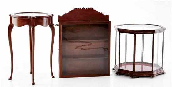 Appraisal: English Victorian mahogany terrarium and two display cabinets mid late