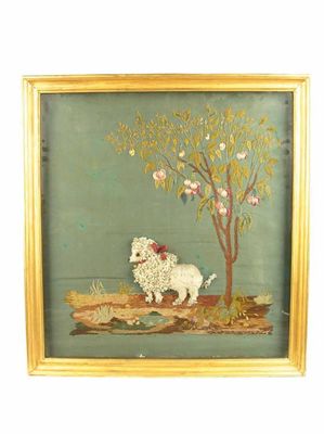 Appraisal: A woolwork picture on a silk ground of a poodle