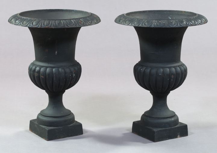 Appraisal: Pair of Polychromed Cast-Iron Garden Urns of campana form with