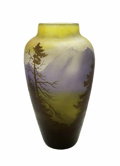 Appraisal: A Gall cameo glass landscape vase circa overlaid and acid