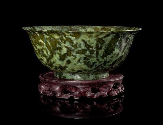 Appraisal: Sale Lot A Spinach Jade Bowl mottled green stone with