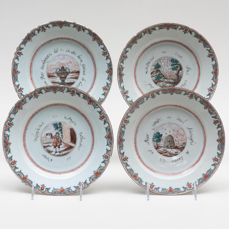 Appraisal: Set of Four Chinese Export Dutch Decorated Porcelain Dishes with