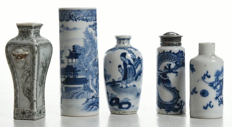 Appraisal: Four Blue and White Bottles Encre de Chine Vase Qing