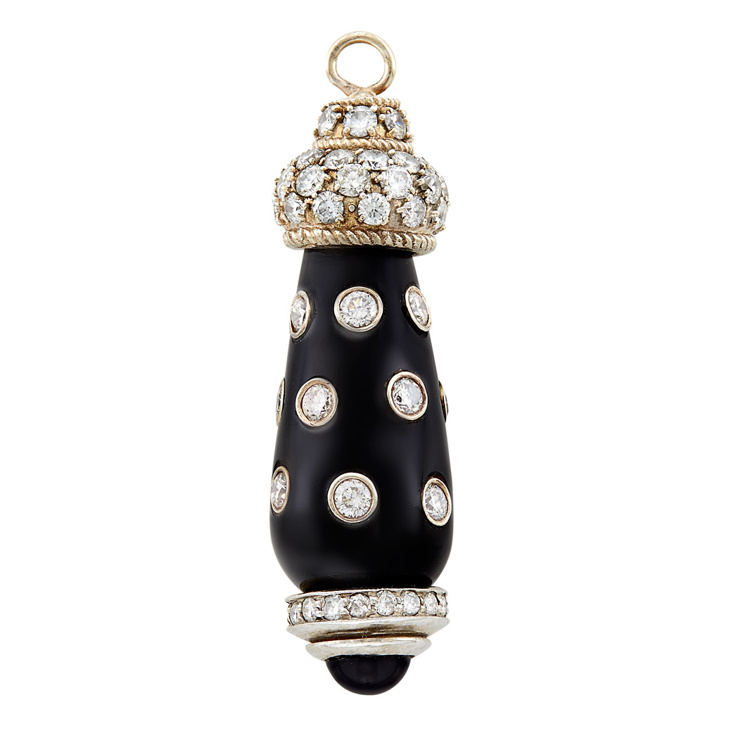 Appraisal: White Gold Black Onyx and Diamond Pendant round diamonds ap