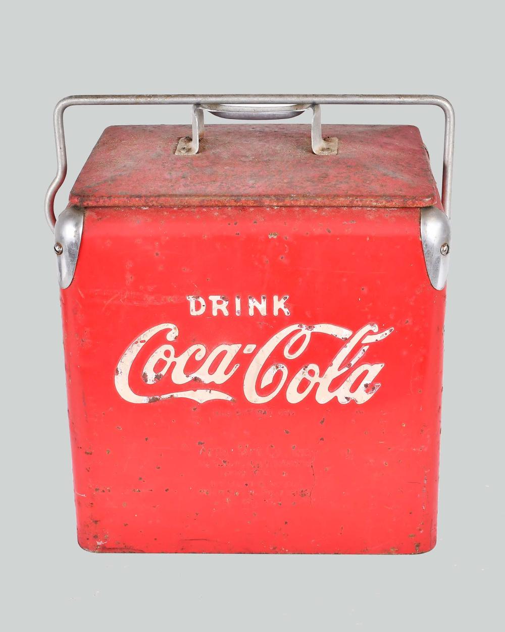 Appraisal: VINTAGE COCA-COLA PAINTED METAL PICNIC COOLERCirca - The red painted