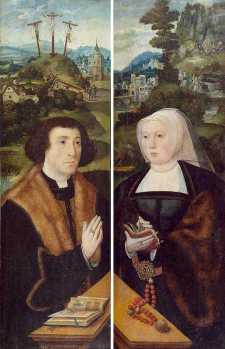 Appraisal: ANTWERP CIRCA Two wings of a triptych with the donors